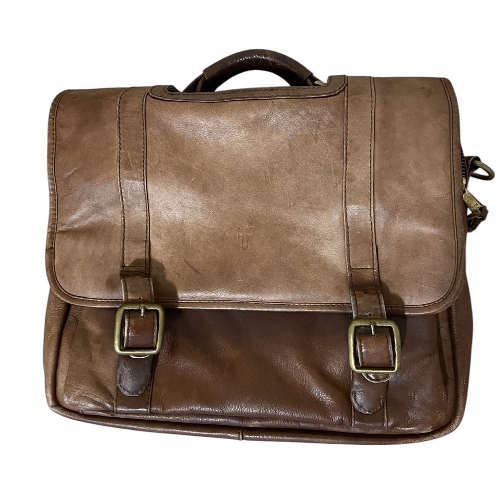 Frye Brown Leather Briefcase Laptop Messenger Bag Distressed